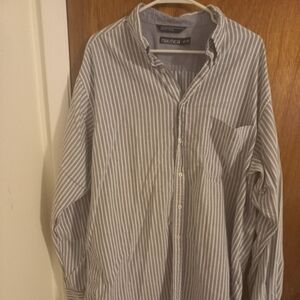 Mens XXL Nautica Blue & White Striped Chambray Style Long Sleeve Button Down